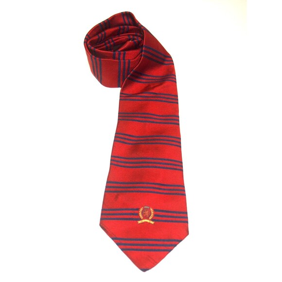 Tommy Hilfiger Men's Repp Stripe Tie Necktie Red Silk USA 4" Vintage Classic 60" - Picture 4 of 5